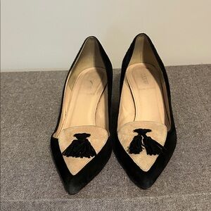 J. Crew Black and Cream Heels with Tassels
